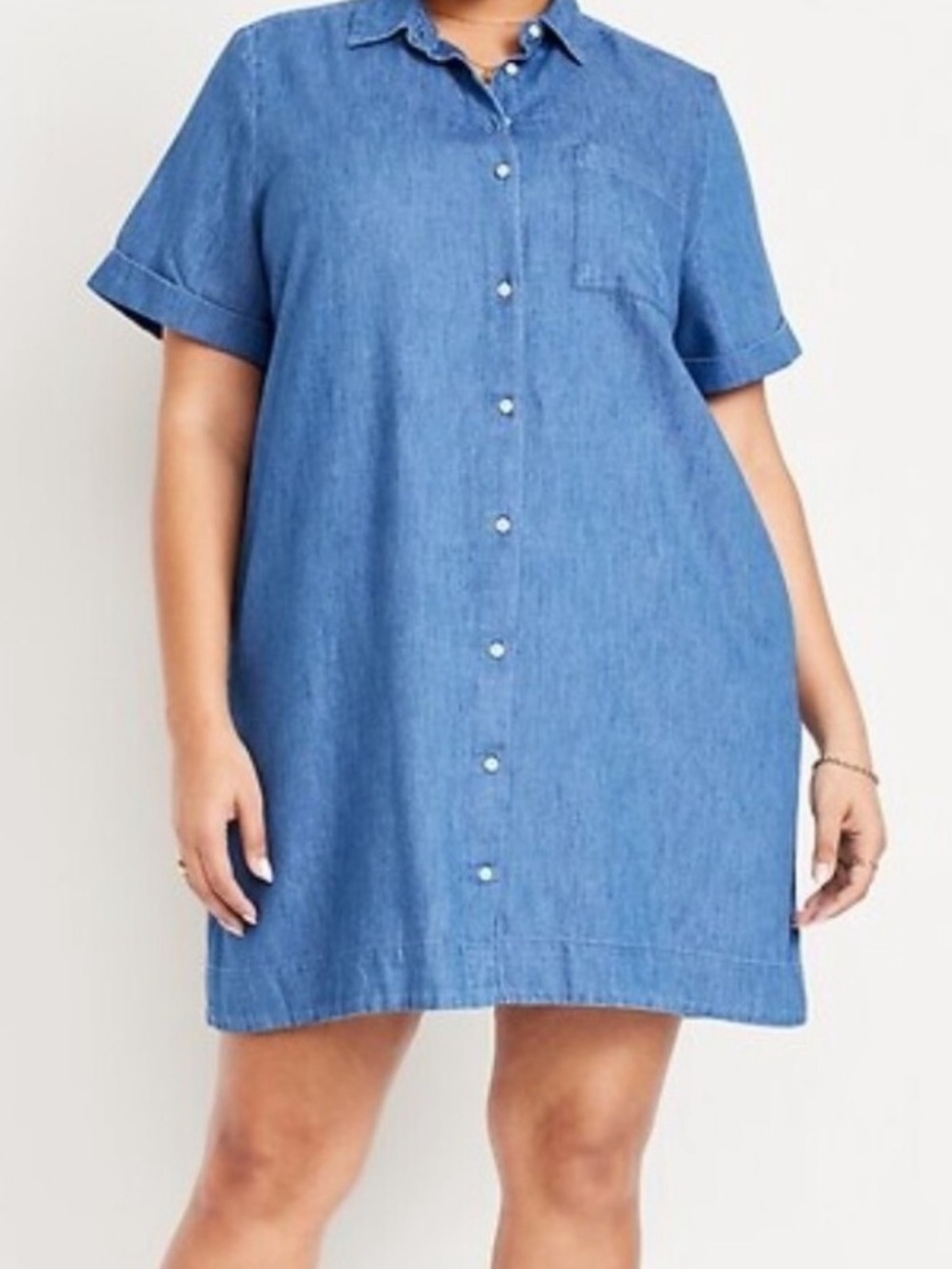 Old Navy Shirt Dress Womens 3X Blue Chambray Denim Button Front Short Sleeve NWT
